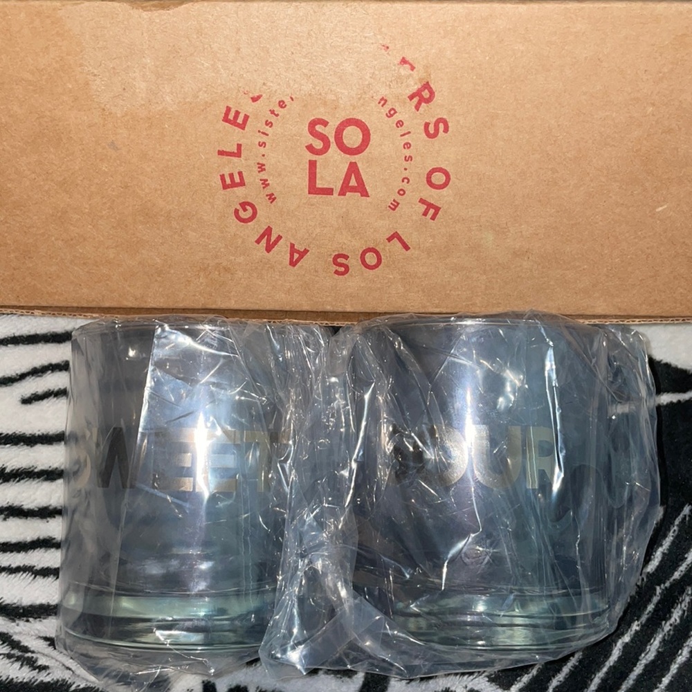 NIB SOLA Sisters of Los Angeles Whiskey Glasses Set of 2: Sweet and Sour